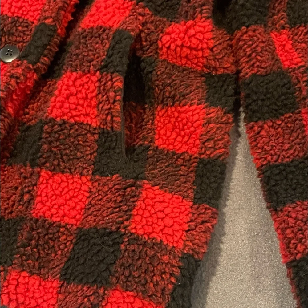 Gap kids sherpa plaid coat girls size‎ XL NWT red/black